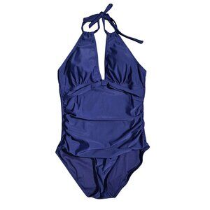 NWT | Tempt Me Navy Blue Deep V-Neck Halter Tummy Control One-Piece | Large